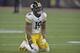 Pittsburgh Steelers wide receiver JuJu Smith-Schuster (19) reacts after an incomplete pass in the first quarter of an NFL football game against the Cleveland Browns, Thursday, Nov. 14, 2019, in Cleveland. The Browns won 21-7. (AP Photo/David Richard)