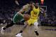 Boston Celtics' Jayson Tatum, left, drives the ball against Golden State Warriors' Glenn Robinson III (22) in the first half of an NBA basketball game Friday, Nov. 15, 2019, in San Francisco. (AP Photo/Ben Margot)
