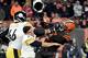 CLEVELAND, OHIO - NOVEMBER 14: Quarterback Mason Rudolph #2 of the Pittsburgh Steelers fights with defensive end Myles Garrett #95 of the Cleveland Browns during the second half at FirstEnergy Stadium on November 14, 2019 in Cleveland, Ohio. The Browns defeated the Steelers 21-7. (Photo by Jason Miller/Getty Images)