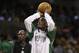 Boston Celtics guard Marquis Daniels shoots prior to a basketball game in Boston, Friday, Oct. 30, 2009. (AP Photo/Charles Krupa)