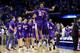 LEXINGTON, KENTUCKY - NOVEMBER 12: Deandre Williams #13 and K.J. Riley #33 of the Evansville Aces celebrate in the 67-64 win over the Kentucky Wildcats at Rupp Arena on November 12, 2019 in Lexington, Kentucky. (Photo by Andy Lyons/Getty Images)