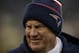 New England Patriots' Bill Belichick watches warm ups before an NFL football game against the Philadelphia Eagles, Sunday, Nov. 17, 2019, in Philadelphia. (AP Photo/Matt Rourke)