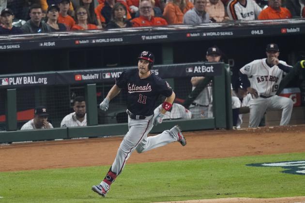 Washington Nationals' Ryan Zimmerman hits a home run during the second inning of Game 1 of the baseball World Series against the Houston Astros Tuesday, Oct. 22, 2019, in Houston. (AP Photo/Eric Gay)