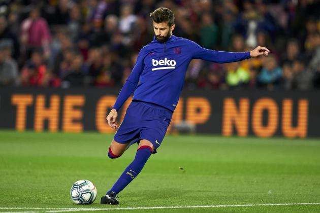 BARCELONA, SPAIN - NOVEMBER 09: Gerard Pique of FC Barcelona during the prematch warm up prior to the Liga match between FC Barcelona  and RC Celta de Vigo at Camp Nou on November 09, 2019 in Barcelona, Spain. (Photo by Quality Sport Images/Getty Images)