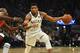 MILWAUKEE, WISCONSIN - NOVEMBER 21: Giannis Antetokounmpo #34 of the Milwaukee Bucks drives around Anthony Tolliver #43 of the Portland Trail Blazers during the second half of a game at Fiserv Forum on November 21, 2019 in Milwaukee, Wisconsin. NOTE TO USER: User expressly acknowledges and agrees that, by downloading and or using this photograph, User is consenting to the terms and conditions of the Getty Images License Agreement. (Photo by Stacy Revere/Getty Images)