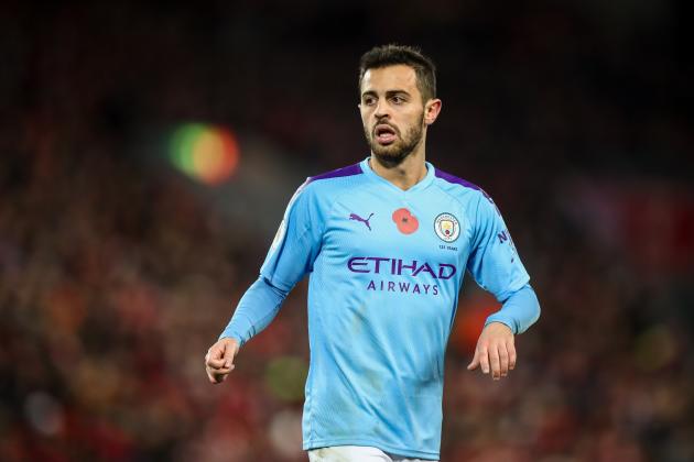 LIVERPOOL, ENGLAND - NOVEMBER 10: Bernardo Silva of Manchester City during the Premier League match between Liverpool FC and Manchester City at Anfield on November 10, 2019 in Liverpool, United Kingdom. (Photo by Robbie Jay Barratt - AMA/Getty Images)