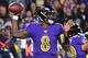 LOS ANGELES, CA - NOVEMBER 25: Lamar Jackson #8 of the Baltimore Ravens sets to pass in the first half of the game against the Los Angeles Rams at the Los Angeles Memorial Coliseum on November 25, 2019 in Los Angeles, California. (Photo by Jayne Kamin-Oncea/Getty Images)