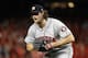 WASHINGTON, DC - OCTOBER 27: Gerrit Cole #45 of the Houston Astros reacts after retiring the side in the seventh inning against the Washington Nationals in Game Five of the 2019 World Series at Nationals Park on October 27, 2019 in Washington, DC. (Photo by Patrick Smith/Getty Images)