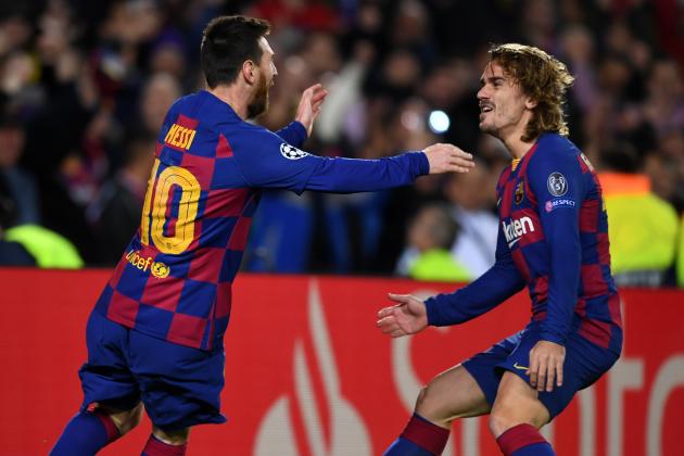 BARCELONA, SPAIN - NOVEMBER 27: Lionel Messi #10 of FC Barcelona celebrates scoring his side's second goal during the UEFA Champions League group F match between FC Barcelona and Borussia Dortmund at Camp Nou on November 27, 2019 in Barcelona, Spain. (Photo by Etsuo Hara/Getty Images)