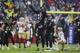 El pateador de los Ravens de Baltimore Justin Tucker celebra su gol de campo que le dio el triunfo a su equipo sobre los 49ers de San Francisco el domingo primero de diciembre del 2019. (AP Photo/Julio Cortez)