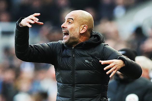 NEWCASTLE UPON TYNE, ENGLAND - NOVEMBER 30: Manchester City manager Pep Guardiola gestures during the Premier League match between Newcastle United and Manchester City at St. James Park on November 30, 2019 in Newcastle upon Tyne, United Kingdom. (Photo by Ian MacNicol/Getty Images)