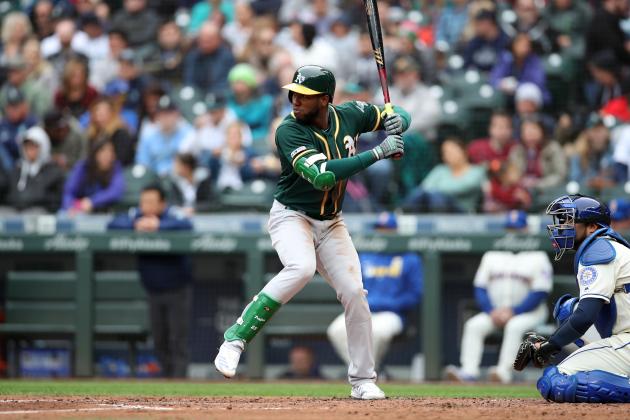 SEATTLE - September 29:  Jurickson Profar #23 of the Oakland Athletics bats during the game against the Seattle Mariners at T-Mobile Park on September 29, 2019 in Seattle, Washington.  The Mariners defeated the Athletics 3-1.  (Photo by Rob Leiter/MLB Photos via Getty Images)