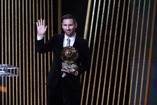 PARIS, FRANCE - DECEMBER 02: Lionel Messi (ARG / FC Barcelona) poses onstage with after winning his sixth Ballon D'Or award during the Ballon D'Or Ceremony at Theatre Du Chatelet on December 02, 2019 in Paris, France. (Photo by Kristy Sparow/Getty Images)