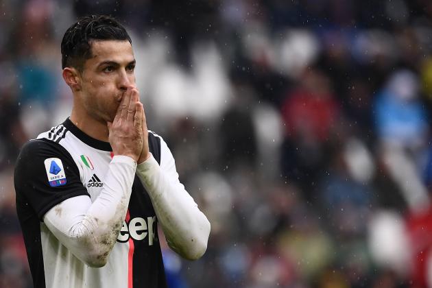 Juventus' Portuguese forward Cristiano Ronaldo reacts during the Italian Serie A football match Juventus vs Sassuolo on December 1, 2019, at the Juventus Allianz stadium in Turin. (Photo by MARCO BERTORELLO / AFP) (Photo by MARCO BERTORELLO/AFP via Getty Images)