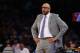 NEW YORK, NEW YORK - NOVEMBER 24: Head Coach David Fizdale of the New York Knicks looks on against the Brooklyn Nets at Madison Square Garden on November 24, 2019 in New York City.Brooklyn Nets defeated the New York Knicks 103-101. NOTE TO USER: User expressly acknowledges and agrees that, by downloading and or using this photograph, User is consenting to the terms and conditions of the Getty Images License Agreement. Mandatory Copyright Notice: Copyright 2019 NBAE. (Photo by Mike Stobe/Getty Images)
