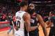 HOUSTON, TX - DECEMBER 22: DeMar DeRozan #10 of the San Antonio Spurs and James Harden #13 of the Houston Rockets talk after the game on December 22, 2018 at the Toyota Center in Houston, Texas. NOTE TO USER: User expressly acknowledges and agrees that, by downloading and/or using this photograph, user is consenting to the terms and conditions of the Getty Images License Agreement. Mandatory Copyright Notice: Copyright 2018 NBAE (Photo by Bill Baptist/NBAE via Getty Images)