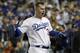 Los Angeles Dodgers' Joc Pederson celebrates his home run against the Washington Nationals during the eighth inning of Game 1 in baseball's National League Divisional Series on Thursday, Oct. 3, 2019, in Los Angeles. (AP Photo/Marcio Jose Sanchez)