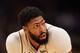 Los Angeles Lakers forward Anthony Davis looks on against the Denver Nuggets during the second half of an NBA basketball game Tuesday, Dec. 3, 2019, in Denver. The Lakers beat the Nuggets 105-96. (AP Photo/Jack Dempsey)