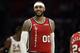 Portland Trail Blazers' Carmelo Anthony (00) smiles during the second half of an NBA basketball game against the Los Angeles Clippers Tuesday, Dec. 3, 2019, in Los Angeles. (AP Photo/Marcio Jose Sanchez)
