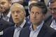 New York Mets owners Fred, left, and Jeff Wilpon attend a news conference at Citi Field, Monday, Nov. 4, 2019, in New York. Carlos Beltran, two years removed from his playing career and with no managerial experience, has been picked by the New York Mets to replace Mickey Callaway. (AP Photo/Seth Wenig)