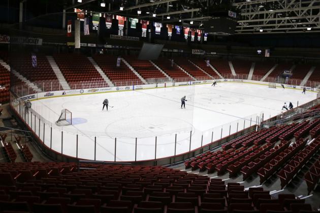 In this Dec. 4, 2014, file photo, hockey players skate at the Herb Brooks Arena, the site of the