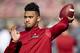FAYETTEVILLE, AR - NOVEMBER 9: Tua Tagovailoa #13 of the Alabama Crimson Tide warms up before a game against the Mississippi State Bulldogs at Davis Wade Stadium on November 16, 2019 in Starkville, Mississippi. (Photo by Wesley Hitt/Getty Images)