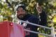 Washington Nationals second baseman Howie Kendrick gestures to fans before a parade to celebrate the team's World Series baseball championship over the Houston Astros, Saturday, Nov. 2, 2019, in Washington. (AP Photo/Patrick Semansky)