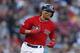 Boston Red Sox's Mookie Betts plays against the Baltimore Orioles during the fifth inning of a baseball game in Boston, Sunday, Sept. 29, 2019. (AP Photo/Michael Dwyer)
