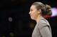 San Antonio Spurs head assistant coach Becky Hammon watches during the second half of an NBA basketball game against the Washington Wizards, Wednesday, Nov. 20, 2019, in Washington. The Wizards won 138-132. (AP Photo/Nick Wass)