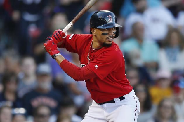 Boston Red Sox's Mookie Betts plays against the Baltimore Orioles during the fifth inning of a baseball game in Boston, Sunday, Sept. 29, 2019. (AP Photo/Michael Dwyer)