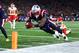 FOXBOROUGH, MASSACHUSETTS - DECEMBER 08: N'Keal Harry #15 of the New England Patriots dives for the end zone pylon during the fourth quarter against the Kansas City Chiefs in the game at Gillette Stadium on December 08, 2019 in Foxborough, Massachusetts. Harry was ruled out of bounds at the 3-yard line. (Photo by Adam Glanzman/Getty Images)