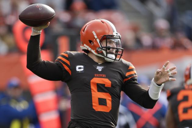 Cleveland Browns quarterback Baker Mayfield throws during the fist half of an NFL football game against the Cincinnati Bengals, Sunday, Dec. 8, 2019, in Cleveland. (AP Photo/Ron Schwane)
