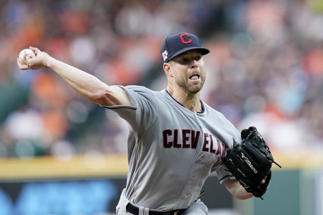 Cleveland Indians starting pitcher Corey Kluber throws against the Houston Astros during the first inning of a baseball game Friday, April 26, 2019, in Houston. (AP Photo/David J. Phillip)
