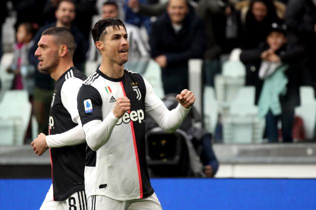 TURIN, ITALY - DECEMBER 15: Cristiano Ronaldo of Juventus celebrates after his goal 1-0 during the Serie A match between Juventus and Udinese Calcio at Allianz Stadium on December 15, 2019 in Turin, Italy. (Photo by MB Media/Getty Images)