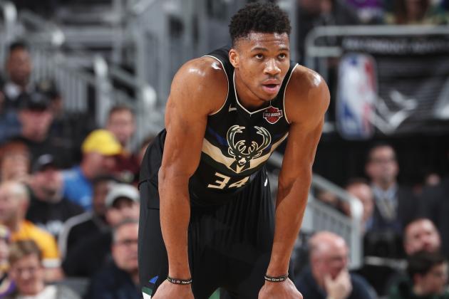 MILWAUKEE, WI - DECEMBER 19: Giannis Antetokounmpo #34 of the Milwaukee Bucks looks on during a game against the Los Angeles Lakers on December 19, 2019 at the Fiserv Forum Center in Milwaukee, Wisconsin. NOTE TO USER: User expressly acknowledges and agrees that, by downloading and or using this Photograph, user is consenting to the terms and conditions of the Getty Images License Agreement. Mandatory Copyright Notice: Copyright 2019 NBAE (Photo by Joe Murphy/NBAE via Getty Images).
