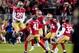 SANTA CLARA, CALIFORNIA - DECEMBER 21: Kicker Robbie Gould #9 of the San Francisco 49ers and teammates celebrate his 33 yard field goal in the fourth quarter to win 34-31 over the Los Angeles Rams at Levi's Stadium on December 21, 2019 in Santa Clara, California. (Photo by Thearon W. Henderson/Getty Images)