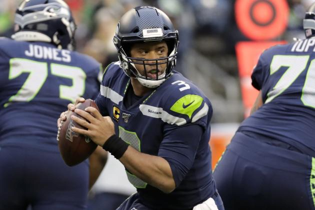 Seattle Seahawks quarterback Russell Wilson looks to pass against the Arizona Cardinals during the first half of an NFL football game, Sunday, Dec. 22, 2019, in Seattle. (AP Photo/Lindsey Wasson)
