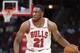 Chicago Bulls' Thaddeus Young brings the ball up during an NBA preseason basketball game against the Milwaukee Bucks Monday, Oct. 7, 2019, in Chicago. (AP Photo/Charles Rex Arbogast)