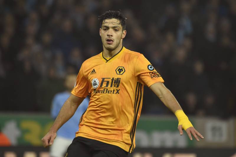 Wolverhampton Wanderers' Raul Jimenez during the English Premier League soccer match between Wolverhampton Wanderers and Manchester City at the Molineux Stadium in Wolverhampton, England, Friday, Dec. 27, 2019. (AP Photo/Rui Vieira)