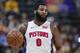 Detroit Pistons center Andre Drummond (0) plays against the Indiana Pacers during the first half of an NBA basketball game in Indianapolis, Friday, Nov. 8, 2019. (AP Photo/Michael Conroy)