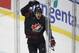 Canada's Dylan Cozens celebrates after scoring his sides first goal during the U20 Ice Hockey Worlds gold medal match between Canada and Russia in Ostrava, Czech Republic, Sunday, Jan. 5, 2020. (AP Photo/Petr David Josek)