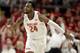 Maryland forward Donta Scott reacts after scoring a three point basket against Ohio State during the first half of an NCAA college basketball game, Tuesday, Jan. 7, 2020, in College Park, Md. (AP Photo/Julio Cortez)