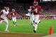 TUSCALOOSA, ALABAMA - OCTOBER 26: Jerry Jeudy #4 of the Alabama Crimson Tide carries this reception in for a touchdown in the first half against the Arkansas Razorbacks at Bryant-Denny Stadium on October 26, 2019 in Tuscaloosa, Alabama. (Photo by Kevin C. Cox/Getty Images)