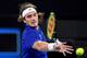 BRISBANE, AUSTRALIA - JANUARY 07: Stefanos Tsitsipas of Greece plays a forehand in his match against Nick Kyrgios of Australia during day five of the ATP Cup Group Stage at Pat Rafter Arena on January 07, 2020 in Brisbane, Australia. (Photo by Bradley Kanaris/Getty Images)
