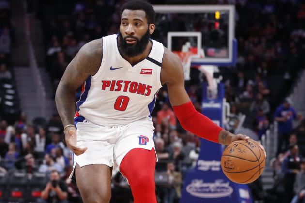 Detroit Pistons center Andre Drummond brings the ball up court during the first half of an NBA basketball game, Thursday, Jan. 9, 2020, in Detroit. (AP Photo/Carlos Osorio)