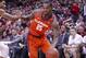 LOUISVILLE, KY - FEBRUARY 16: Aamir Simms #25 of the Clemson Tigers drives to the basket during the game against the Louisville Cardinals at KFC YUM! Center on February 16, 2019 in Louisville, Kentucky. (Photo by Michael Hickey/Getty Images)