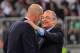 Real Madrid's French coach Zinedine Zidane is congratulated by Real Madrid's President Florentino Perez after winning the Spanish Super Cup final between Real Madrid and Atletico Madrid on January 12, 2020, at the King Abdullah Sports City in the Saudi Arabian port city of Jeddah. (Photo by Giuseppe CACACE / AFP) (Photo by GIUSEPPE CACACE/AFP via Getty Images)