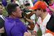 Clemson head coach Dabo Swinney, right, meets LSU head coach Ed Orgeron on the field after a NCAA College Football Playoff national championship game Monday, Jan. 13, 2020, in New Orleans. LSU won 42-25.(AP Photo/David J. Phillip)