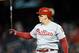 WASHINGTON, DC - SEPTEMBER 23: Logan Morrison #8 of the Philadelphia Phillies bats against the Washington Nationals at Nationals Park on September 23, 2019 in Washington, DC. (Photo by G Fiume/Getty Images)