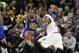 Golden State Warriors forward Kevin Durant (35) guards Cleveland Cavaliers forward LeBron James (23) during the second half of Game 3 of basketball's NBA Finals in Cleveland, Wednesday, June 7, 2017. (AP Photo/Tony Dejak)